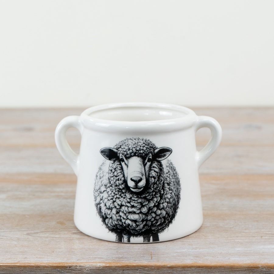 Sheep Planter 15cm – Ceramic Plant Pot with Grey Sheep Design, Rustic Farmhouse Indoor Plant Holder