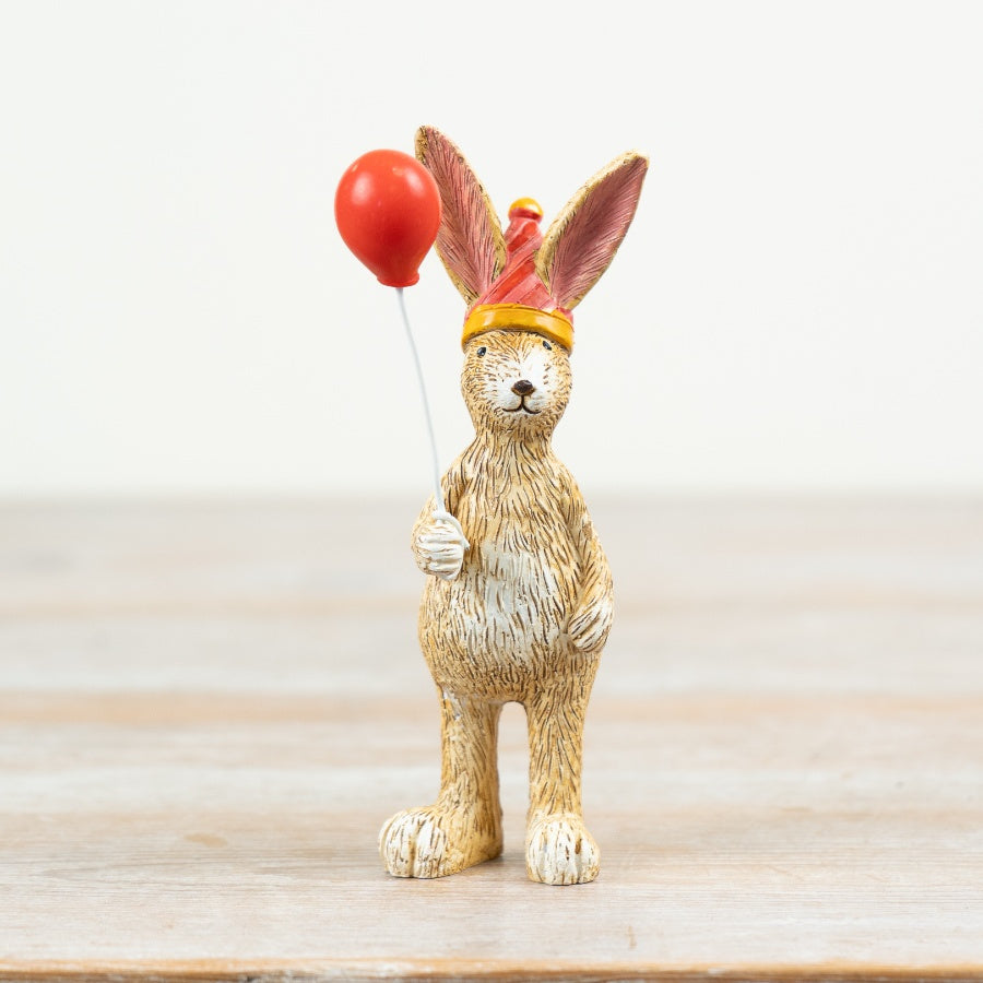 Jasper Rabbit with Balloon 14cm – Cute Bunny Figurine with Red Balloon, Whimsical Decorative Accent for Home Styling