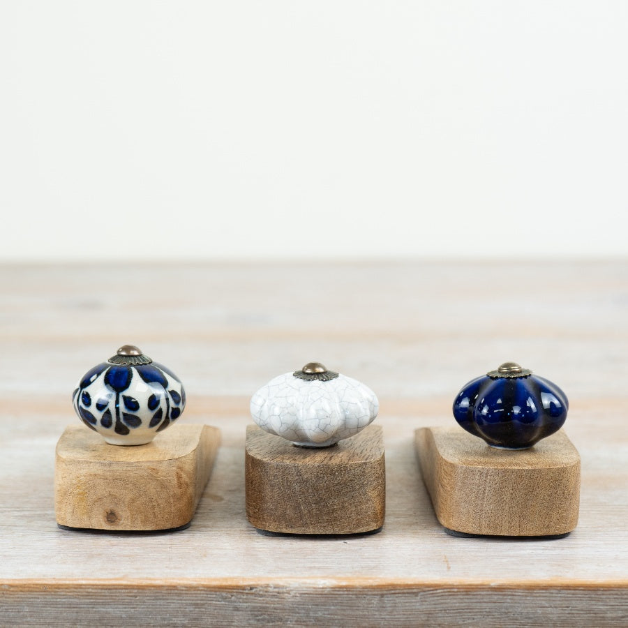 Ceramic and Wooden Door Stop Wedge 15cm – Decorative Door Stopper Anti Slam Holder for Home Interior
