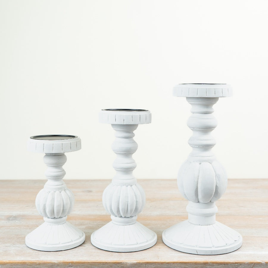 White Washed Candle Stand 25cm – Rustic Wooden Candlestick Holder, Farmhouse Home Decor Accent for Table or Shelf