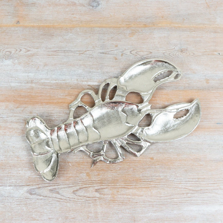 Aluminium Lobster Trinket Dish 33cm – Coastal Jewellery Tray, Quirky Silver Decor for Home Styling