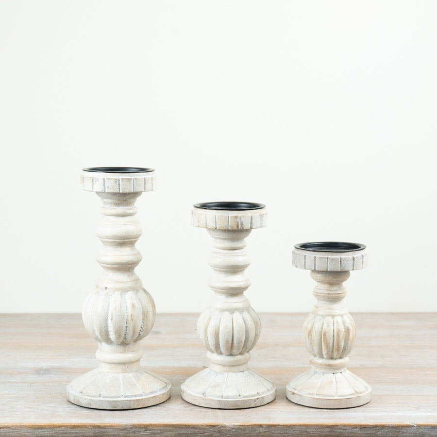 White Washed Wooden Candle Stand 30cm – Rustic Tall Candlestick Holder, Farmhouse Home Decor Accent