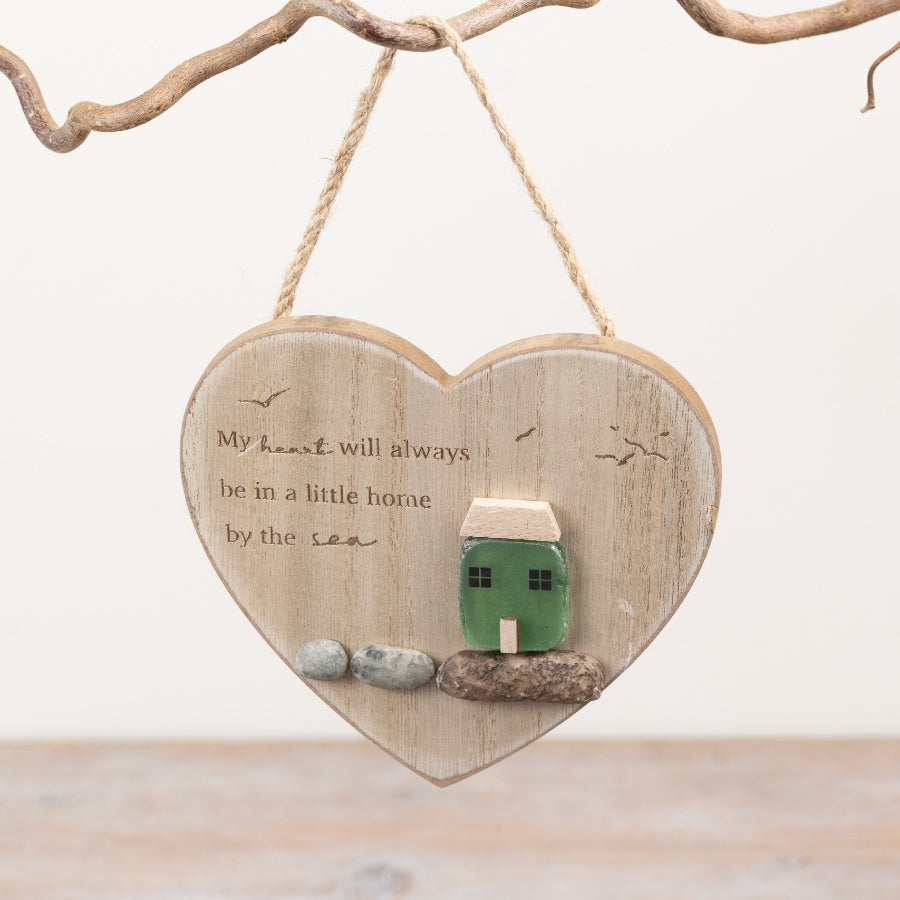 Heart-Shaped Hanging Decoration 14cm – Coastal Wooden Heart Ornament, Nautical Home Decor Accent
