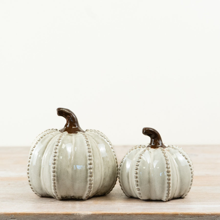 Glazed Pumpkin Ornament Cream Ceramic Autumn Pumpkin Decoration Rustic Seasonal Home Décor 12.5cm