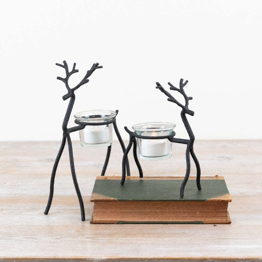 Reindeer T-Light Holder Black Metal Stag Candle Holder Festive Christmas Home Décor 21cm
