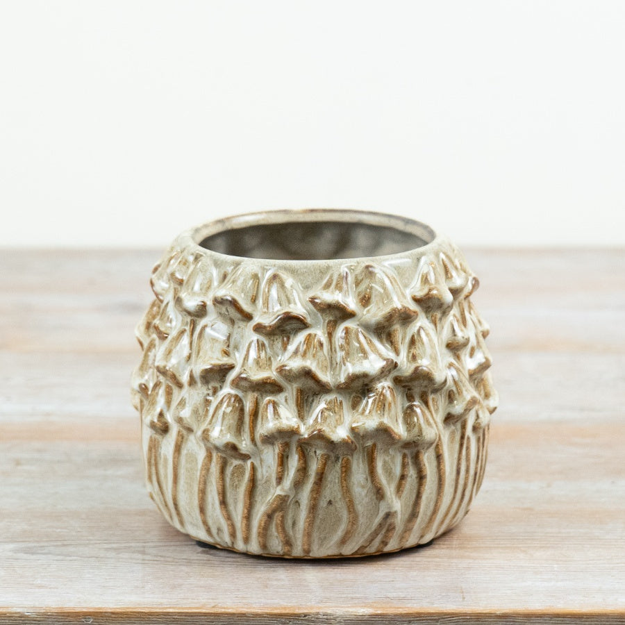 Stoneware Mushroom Planter Woodland Ceramic Plant Pot Rustic Botanical Home Décor 16cm