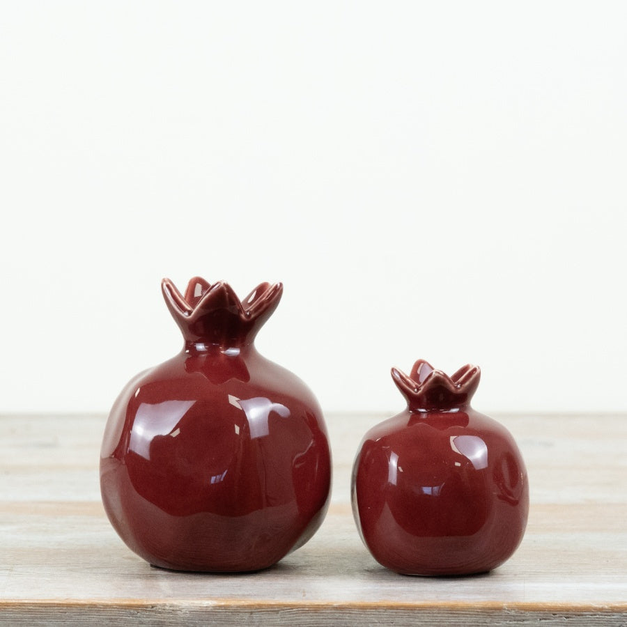 Deep Red Pomegranate Ornament Gloss Red Ceramic Fruit Decoration Luxury Home Décor Accent 13.5cm