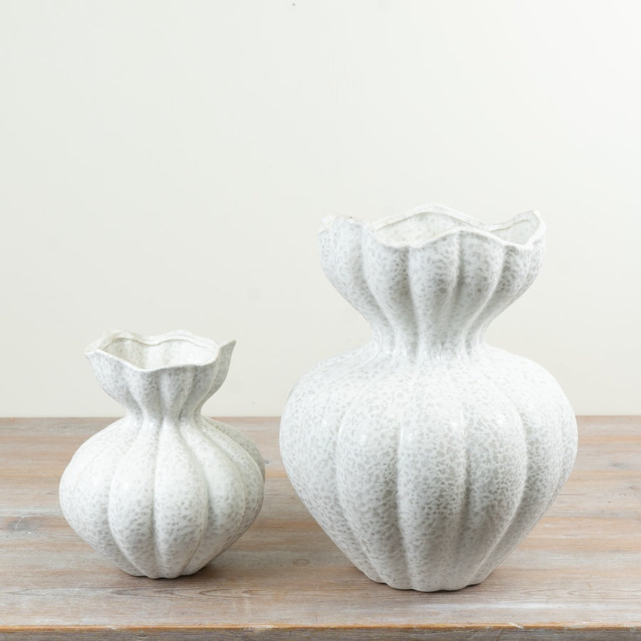 Florence Vase Large Ceramic Flower Vase Textured Fluted Design Neutral Home Décor Statement Piece 35cm