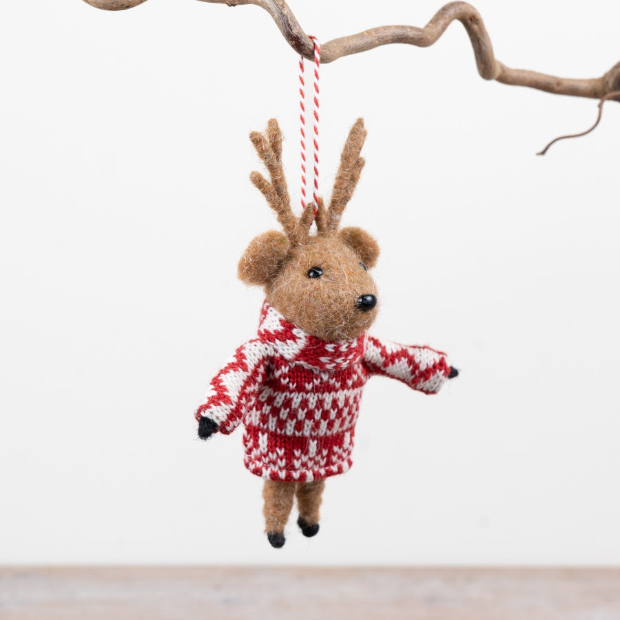 Festive Deer Hanging Decoration Felt Deer Ornament Knitted Jumper Christmas Tree Hanging Décor 16cm Item #79013