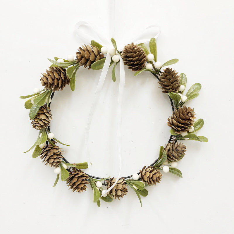 Mini Pinecone & Mistletoe Wreath Christmas Door Hanging Decoration Woodland Festive Seasonal Home Décor 21cm Item #79091