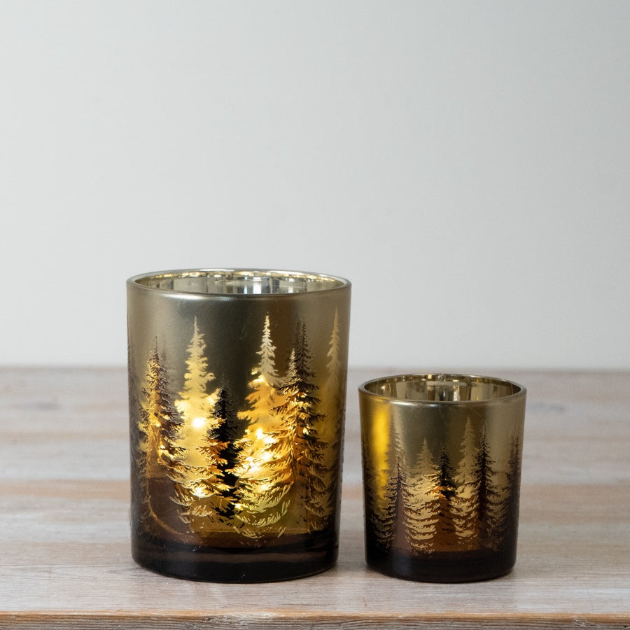 Gold Glass Tealight Holder with Tree Design Gold Glass Candle Holder Christmas Tree T-Light Holder Festive Home Décor 8cm Item #79225