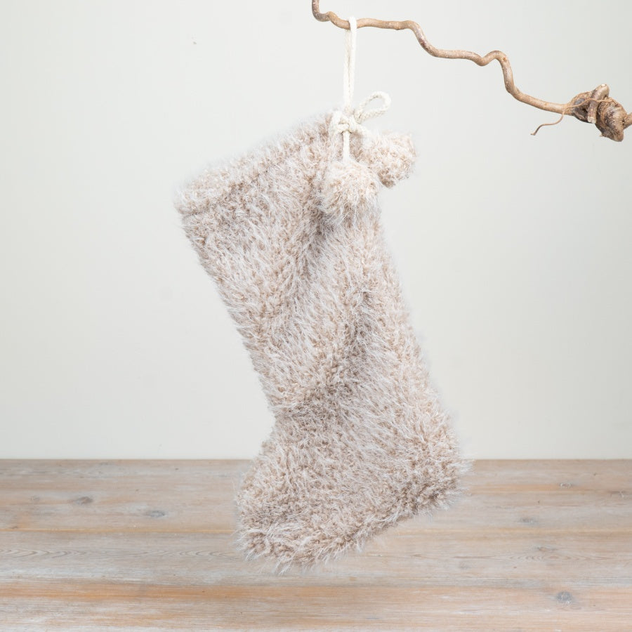 Cream Christmas Stocking Plush Fabric Stocking Neutral Hanging Decoration Festive Home Décor 37x22cm Item #79300