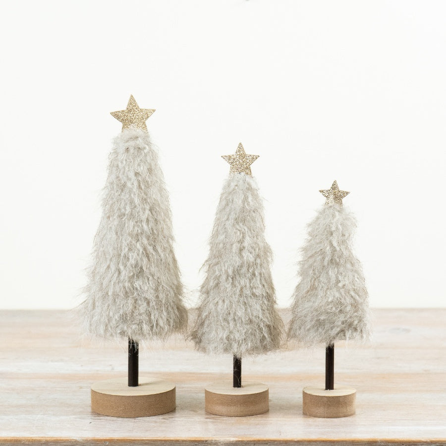 Neutral Fluffy Wooden Tree Christmas Tree Decoration Soft Fabric Ornament Natural Base Scandinavian Festive Décor 33cm Item #79313
