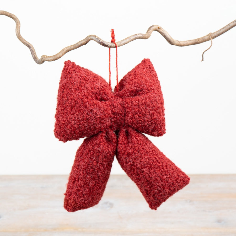 Bouclé Red Bow Hanging Decoration Textured Red Bow Ornament Christmas Tree Wreath Festive Décor 19cm Item #79336