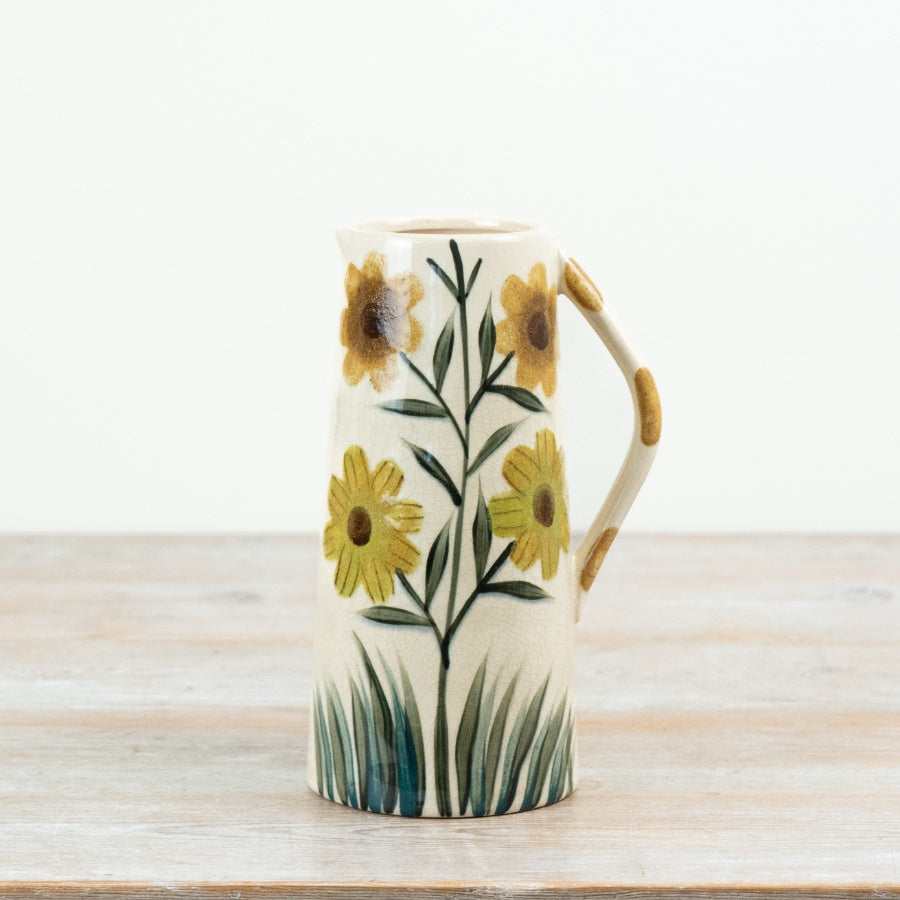 Sunflower Jug Vase 23cm – Yellow Ceramic Pitcher Vase Floral Home Decor Rustic Flower Display