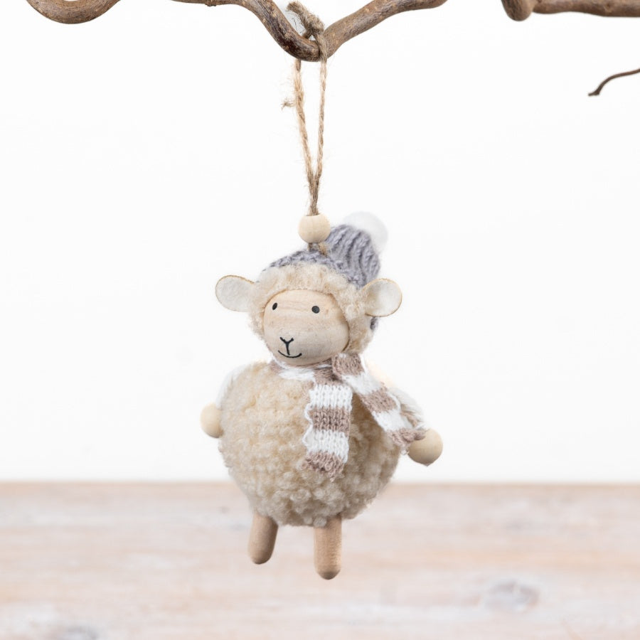 Woolly Sheep Hanger Wool Style Sheep Ornament Knitted Hat Scarf Christmas Tree Decoration 10.5x8.5x5.5cm Item #79451