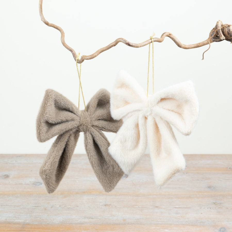 Faux Fur Bow Hangers Soft Faux Fur Christmas Bow Decorations Tree Wreath Hanging Ornaments 20cm Item #79452