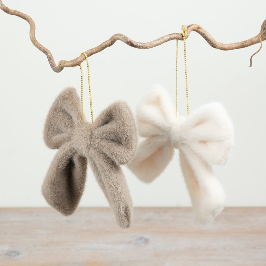Faux Fur Hanging Bows Christmas Tree Decoration Soft Faux Fur Bow Ornament Festive Seasonal Décor 15cm Item #79453