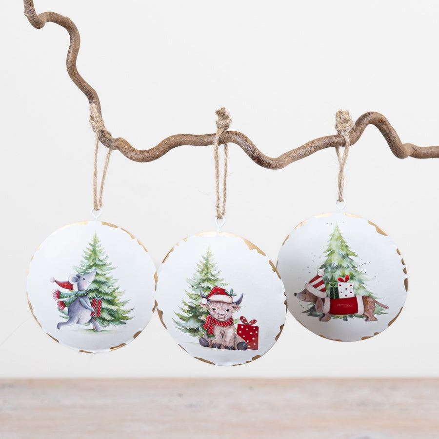 Bell Hanger Dog Mouse Ox Decoration White Metal Bell Ornament Animal Christmas Hanging Décor 8x8cm Item #79587