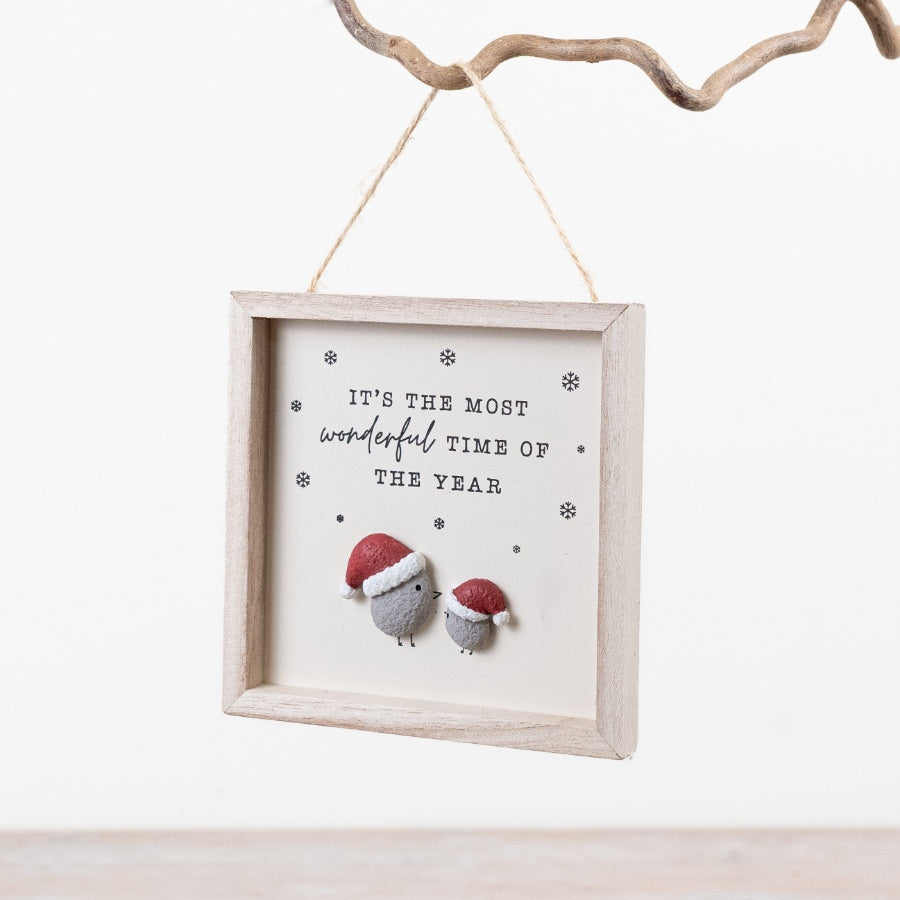 Most Wonderful Time of the Year Christmas Plaque 13cm – Festive Birds Sign Rustic Holiday Home Decor