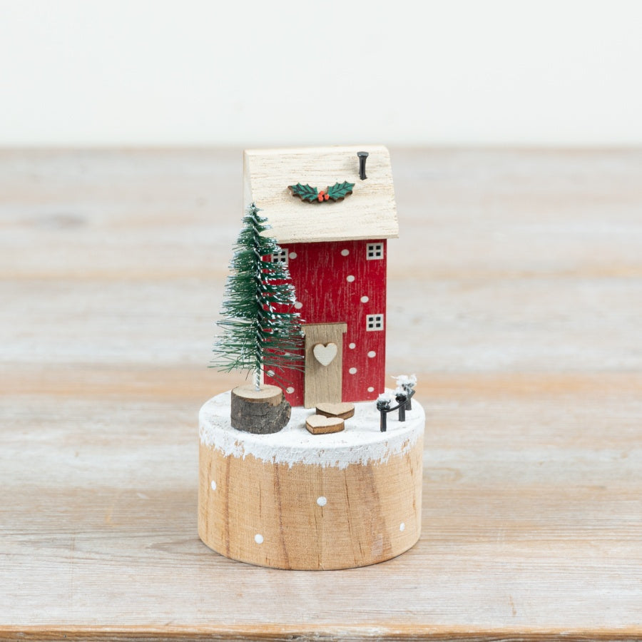 Christmas Holly House Wooden Winter Village Decoration Rustic Festive Home Décor Ornament 7.5cm