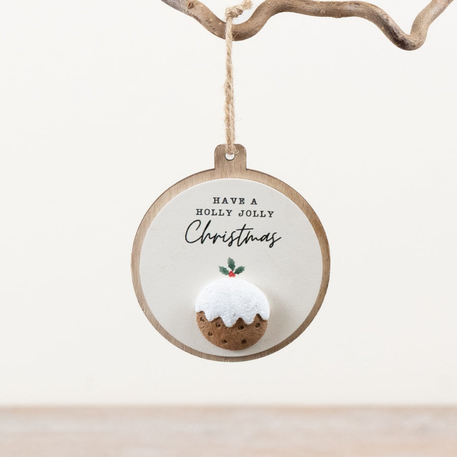 Holly Jolly Christmas 3D Hanging Sign 16cm – Festive Pebble Decoration Rustic Holiday Wall Decor for Home