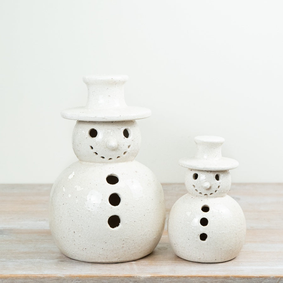 Stoneware Snowman Ornament Crackle Effect Christmas Decoration Festive Home Décor 30cm