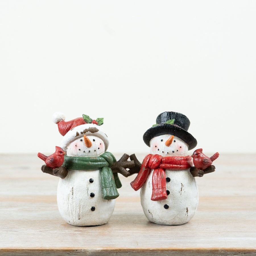 Resin Snowman Decoration Set of 2 Christmas Snowman Ornaments Festive Home Décor Seasonal Display 13cm Item #80227