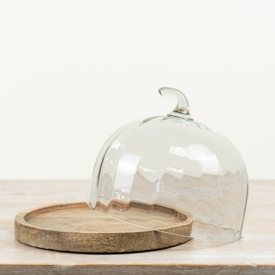 Pumpkin Cake Plate with Glass Dome Wooden Cake Stand Autumn Serving Display Home Décor 22cm