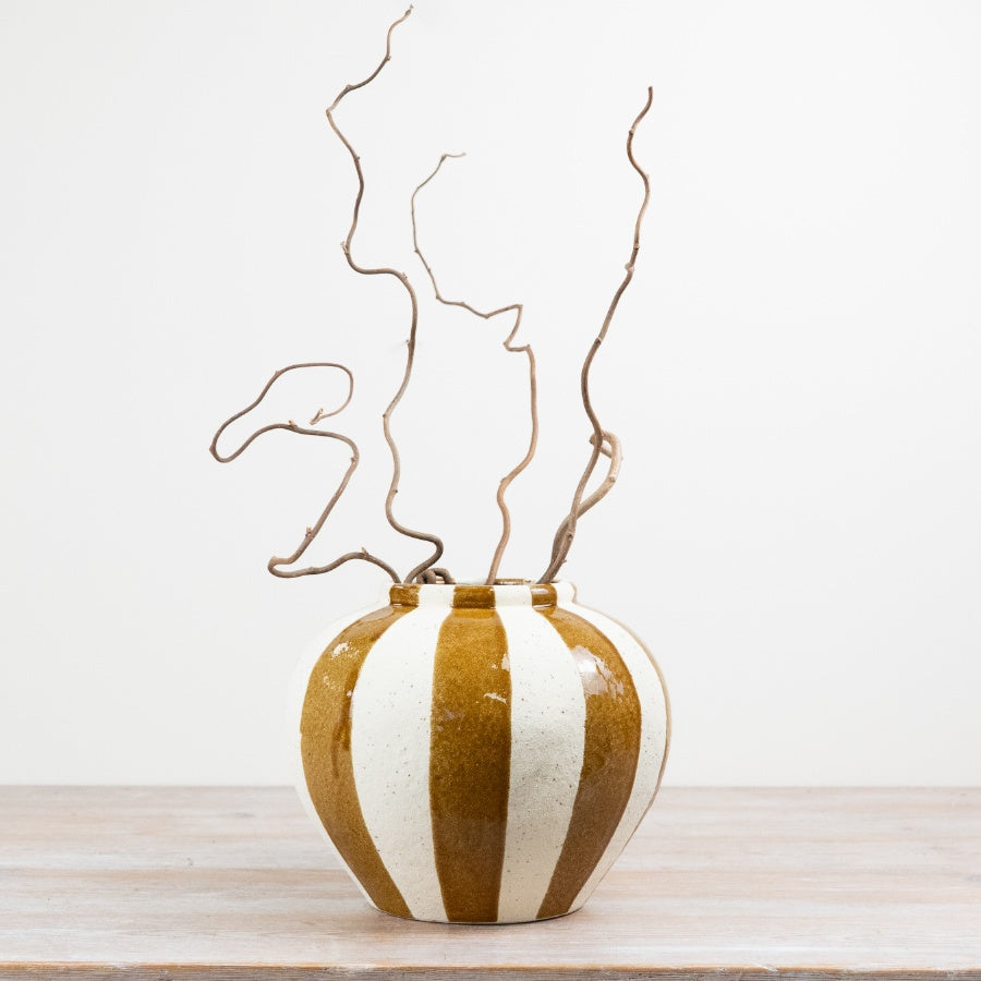 Betty Ceramic Vase Medium Neutral Striped Decorative Flower Vase Modern Home Décor 24.5cm