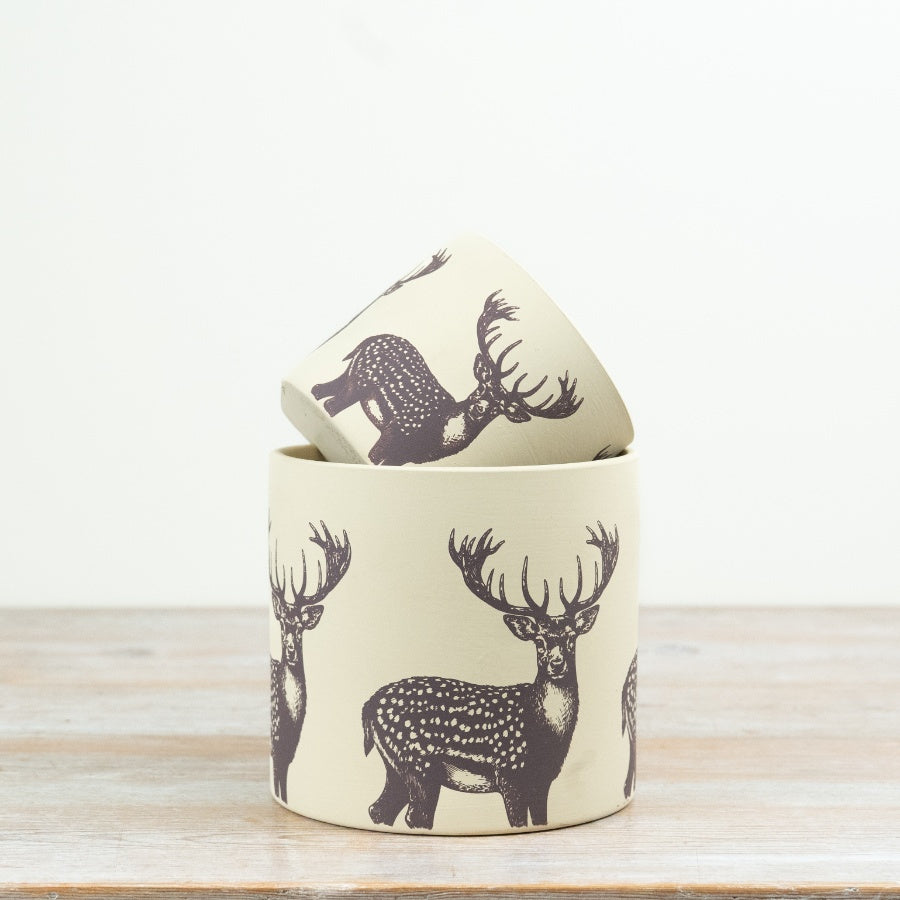 Stag Print Terracotta Plant Pot Rustic Woodland Planter Country Home Decor 11.8cm