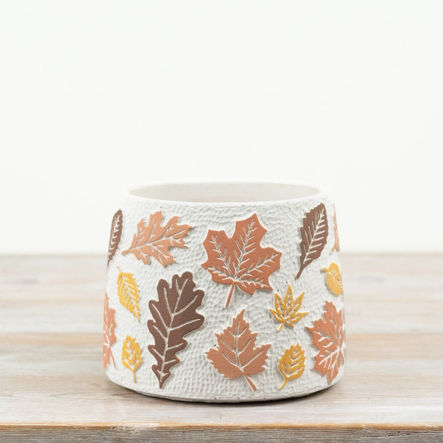 Autumn Leaf Planter Cement Plant Pot Rustic Botanical Home Decor 16cm