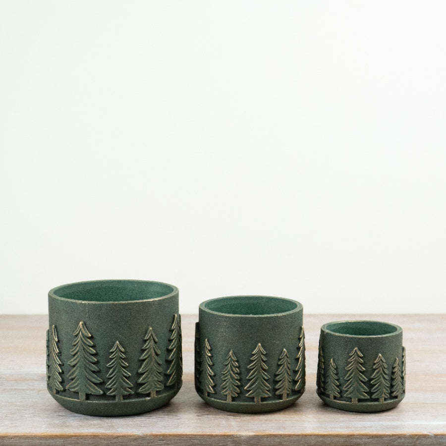 Forest Green Cement Tree Planter Rustic Fir Tree Plant Pot Botanical Home Decor 18cm