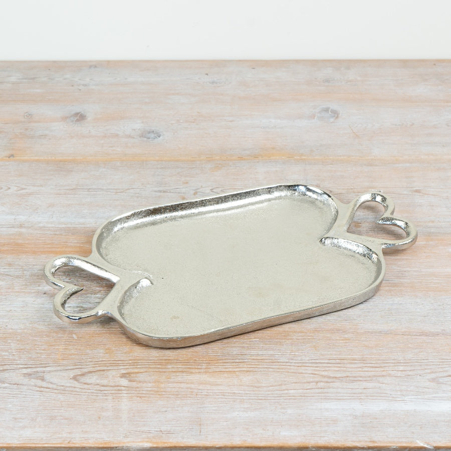 Aluminium Heart Tray Decorative Serving Tray with Heart Handles Silver Metal Home Décor Display Tray 35cm Item #82611