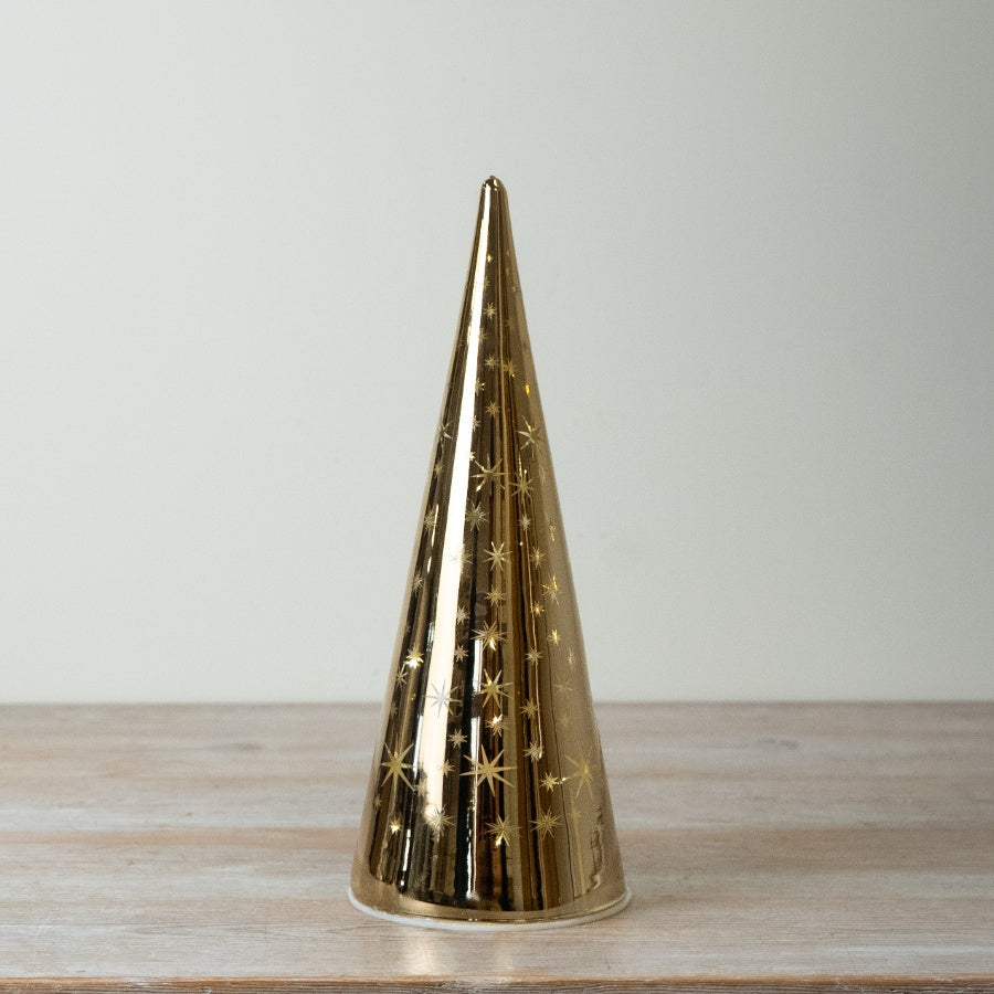 LED Gold Tree Light Up Glass Christmas Tree Decoration Gold LED Festive Home Décor 30x12cm Item #81108