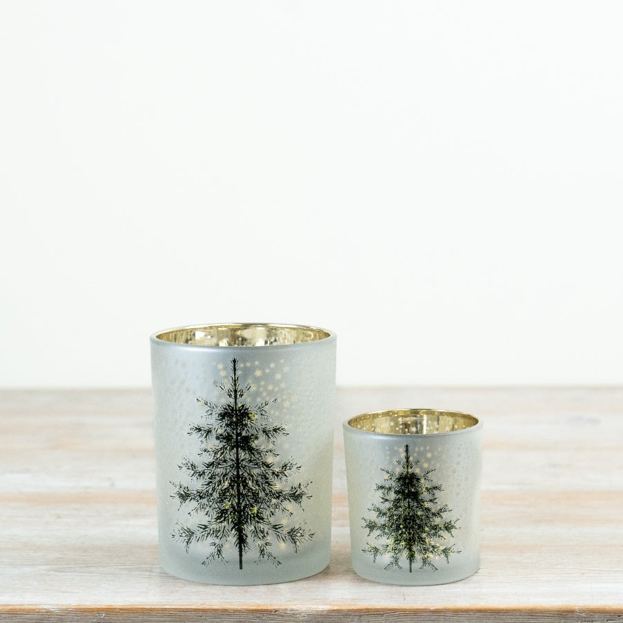 Tree T-Light Holder Frosted Glass Tealight Holder Christmas Tree Candle Holder Festive Home Décor 8cm Item #81137