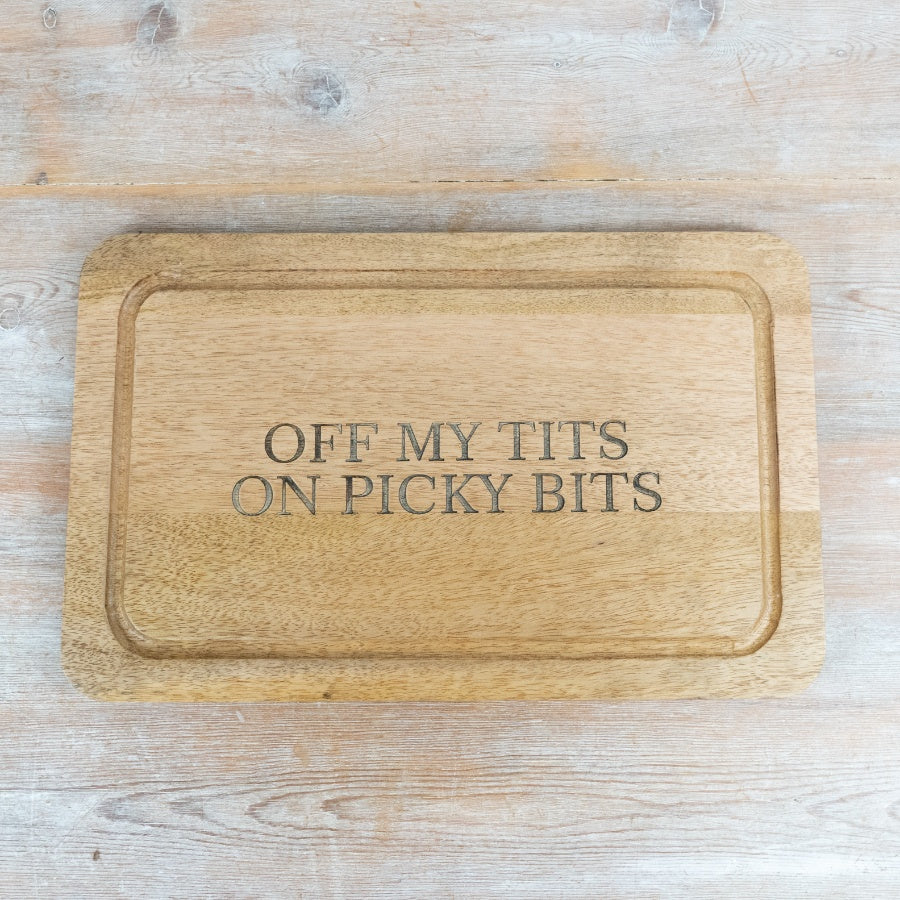 Wooden Serving Board Engraved Picky Bits Quote Kitchen Serving Platter Gift for Food Lovers 40cm