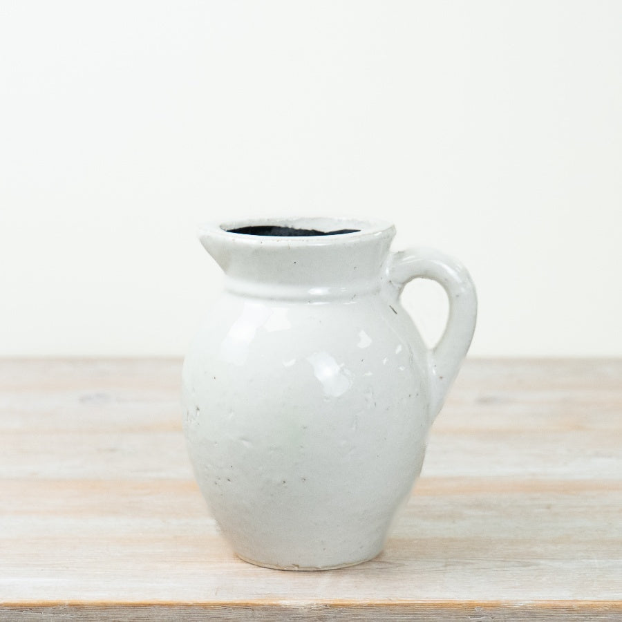 Ceramic Jug Vase White Glazed Ceramic Jug Decorative Flower Vase Traditional Home Décor 20cm Item #81684