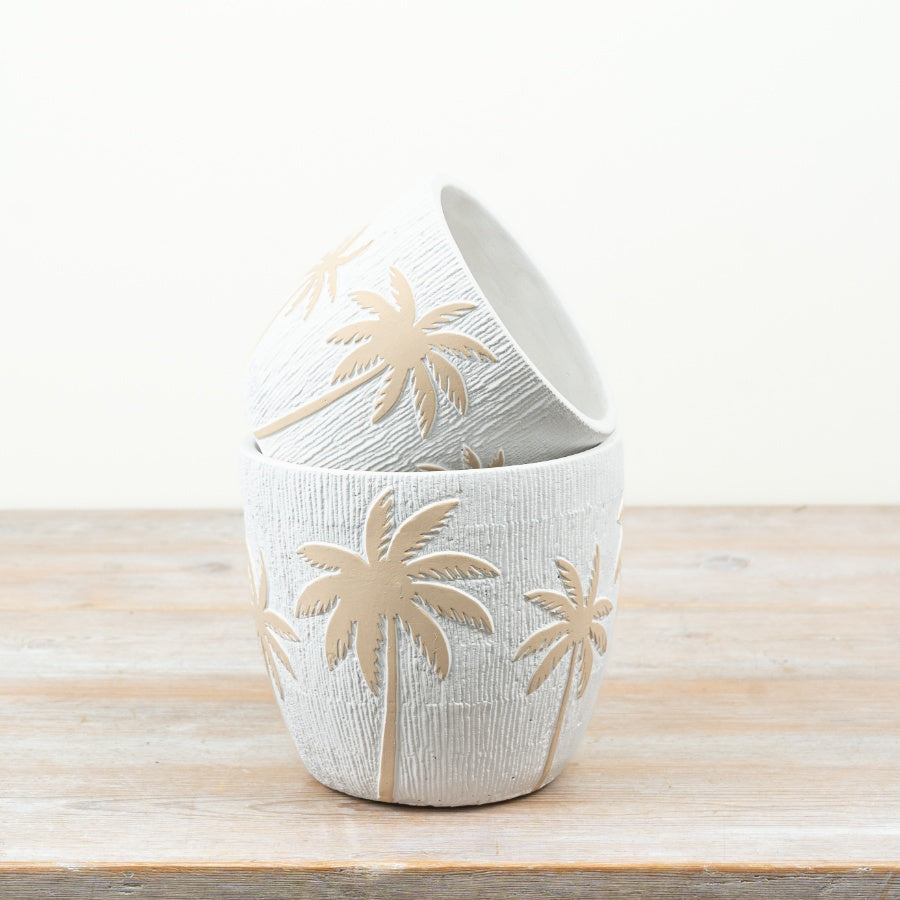 Palm Tree Planter Pot Tropical Plant Pot White Decorative Indoor Outdoor Planter 14cm