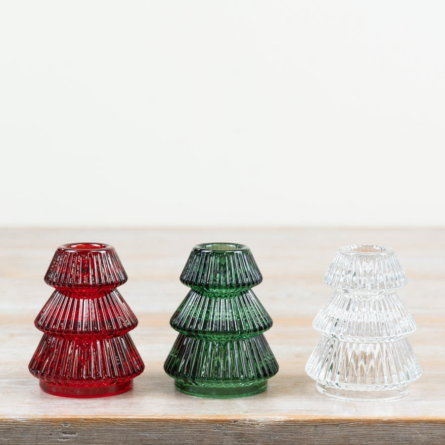 Clear Glass Christmas Tree Taper Candle Holder Festive Table Centrepiece Home Décor 8cm Item #82722