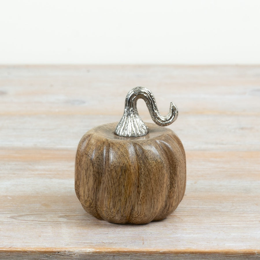 Aluminium & Wood Pumpkin Decoration Rustic Autumn Ornament Modern Harvest Home Décor Accent 11cm Item #82958