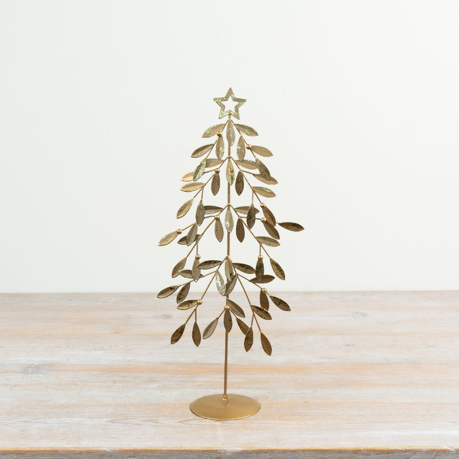 Antique Gold Metal Tree Sculpture Decorative Tree Ornament Gold Leaf Design Freestanding Home Décor 37x17x8cm Item #82980