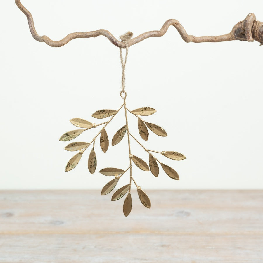 Antique Gold Metal Branch Hanger Leaf Ornament Christmas Tree Decoration Vintage Festive Home Décor 15x14.5cm Item #82981