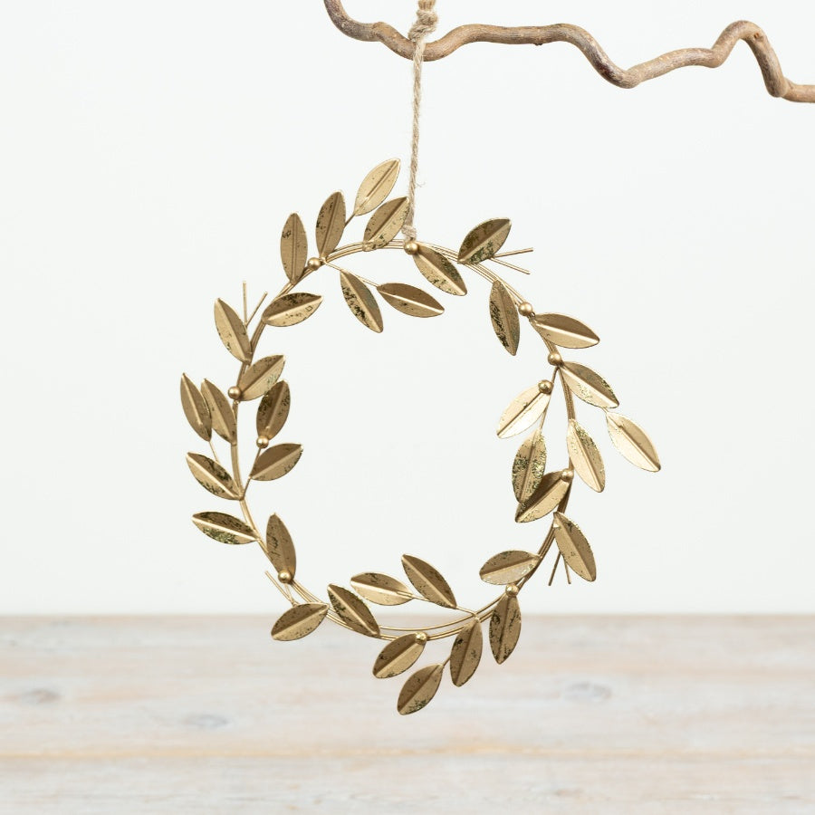 Antique Gold Metal Branch Wreath Hanger Leaf Design Door Wreath Holder Elegant Home Décor 20.5x20.5cm Item #82982
