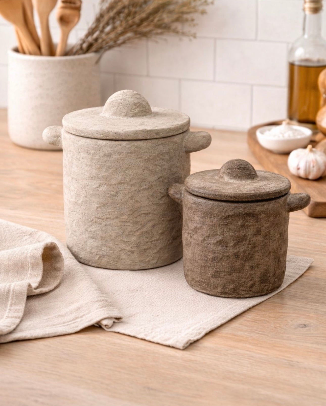 Sand Storage Pot with Lid 19cm – Stone Textured Neutral Storage Jar, Modern Home Decor Canister for Keys & Trinkets
