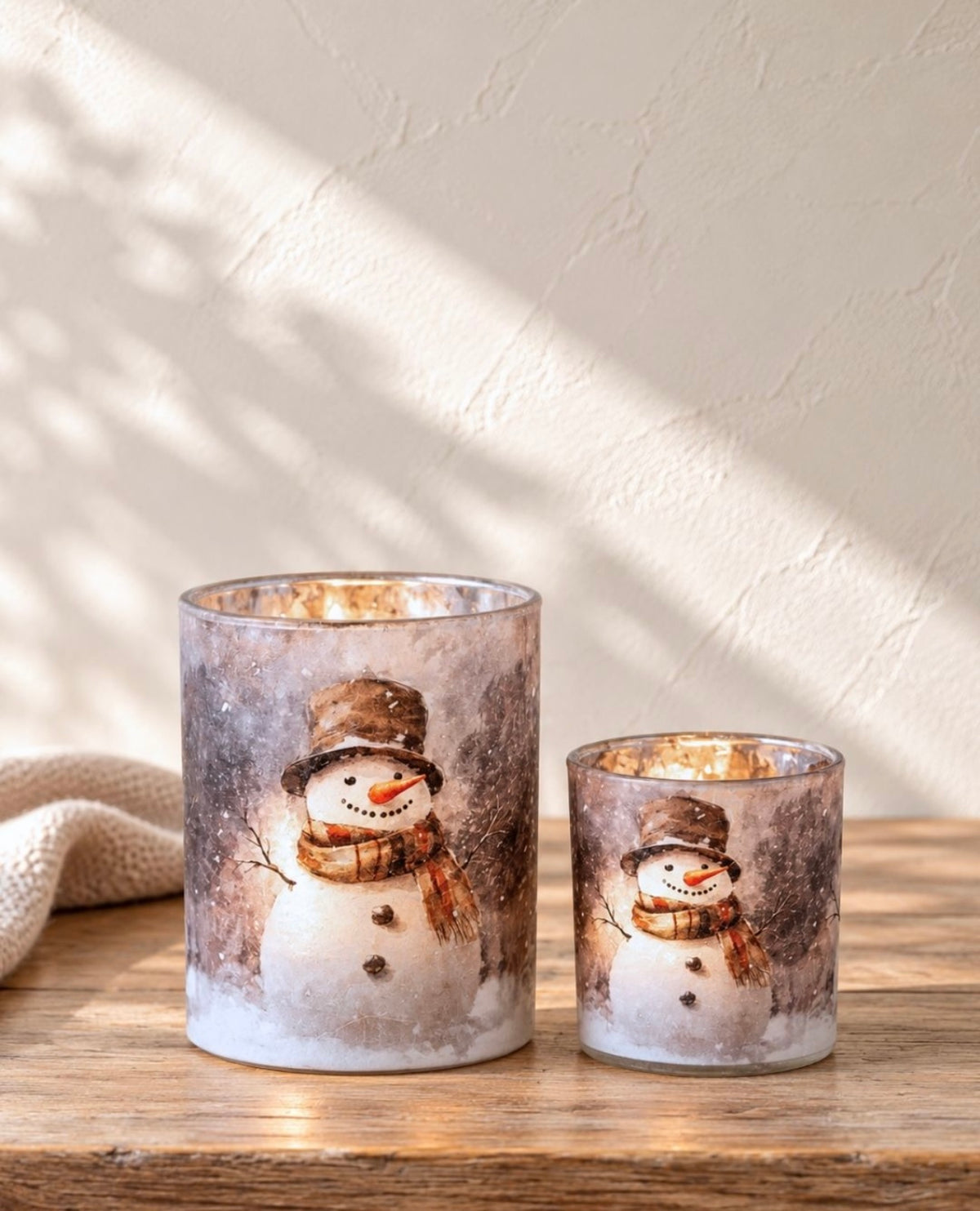 Snowman Tea Light Holder Frosted Glass Snowman Candle Holder Winter Tealight Holder Festive Home Décor 8cm Item #79239
