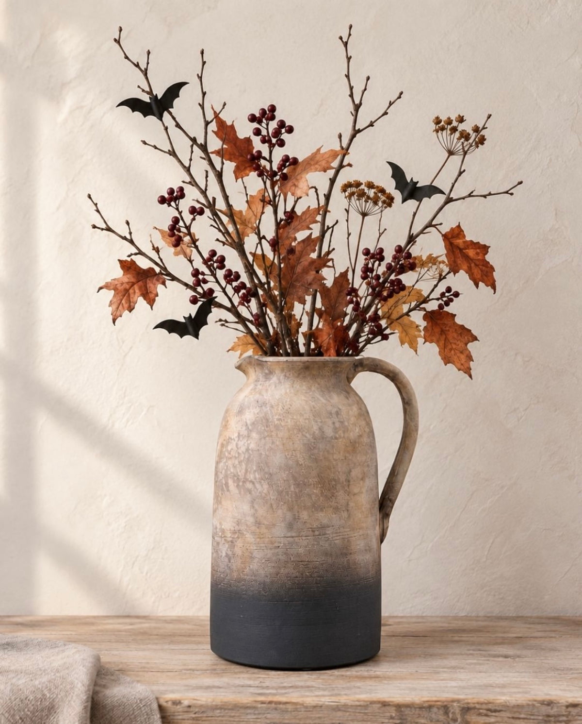 Terracotta Oti Jug Vase Handmade Ceramic Neutral Rustic Farmhouse Decorative Centrepiece Flower Display 26cm Item #76516