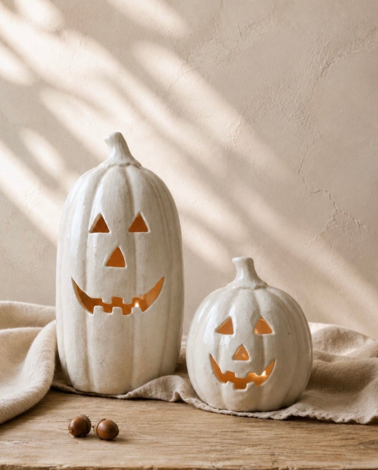 Terracotta White Halloween Pumpkin Ceramic Jack O’Lantern Ornament Autumn Home Décor 38cm