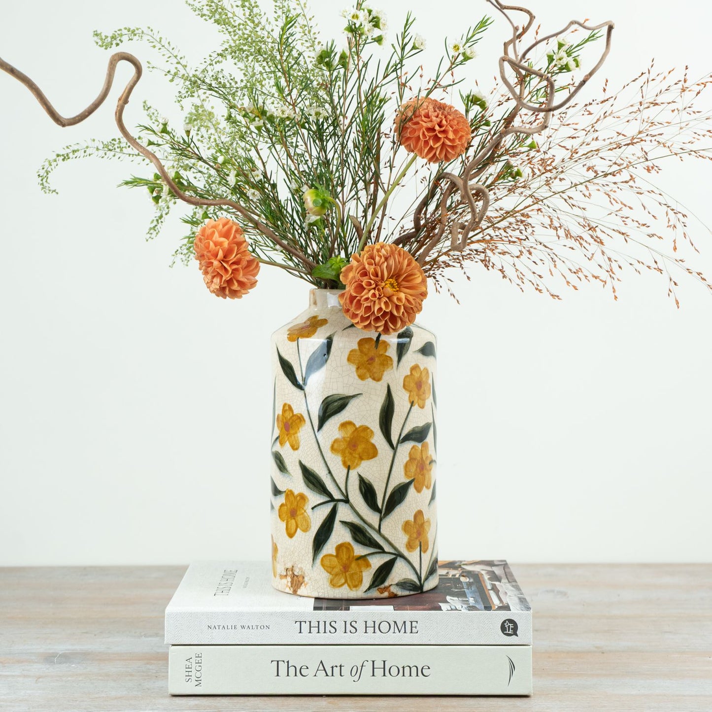 Glazed Bottle Top Vase 16cm – Rustic Ceramic Floral Vase with Fluted Neck for Traditional Home Décor