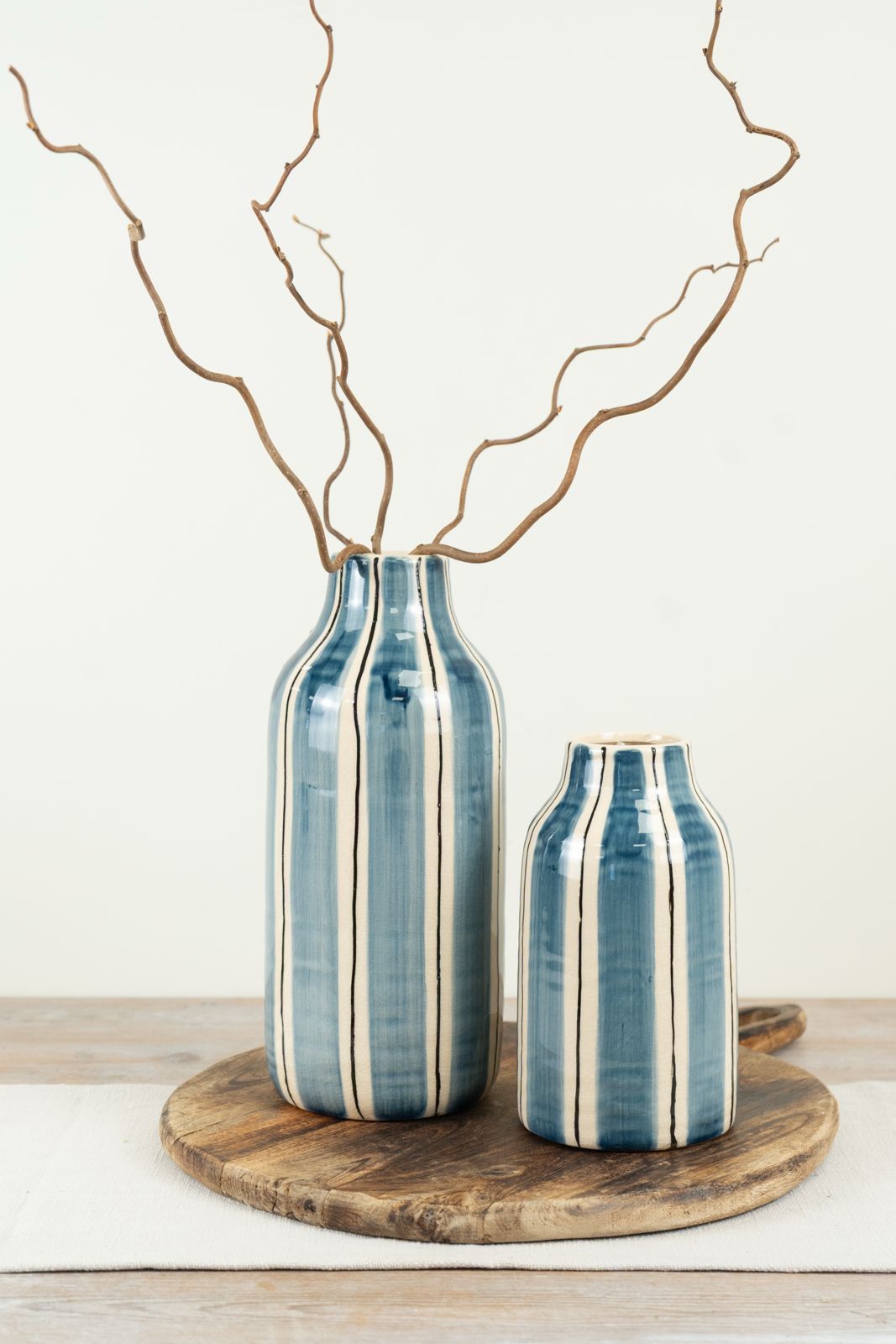 Bottle Striped Vase 30.5cm – Decorative Ceramic Vase with Bold Stripes for Flowers or Home Accent